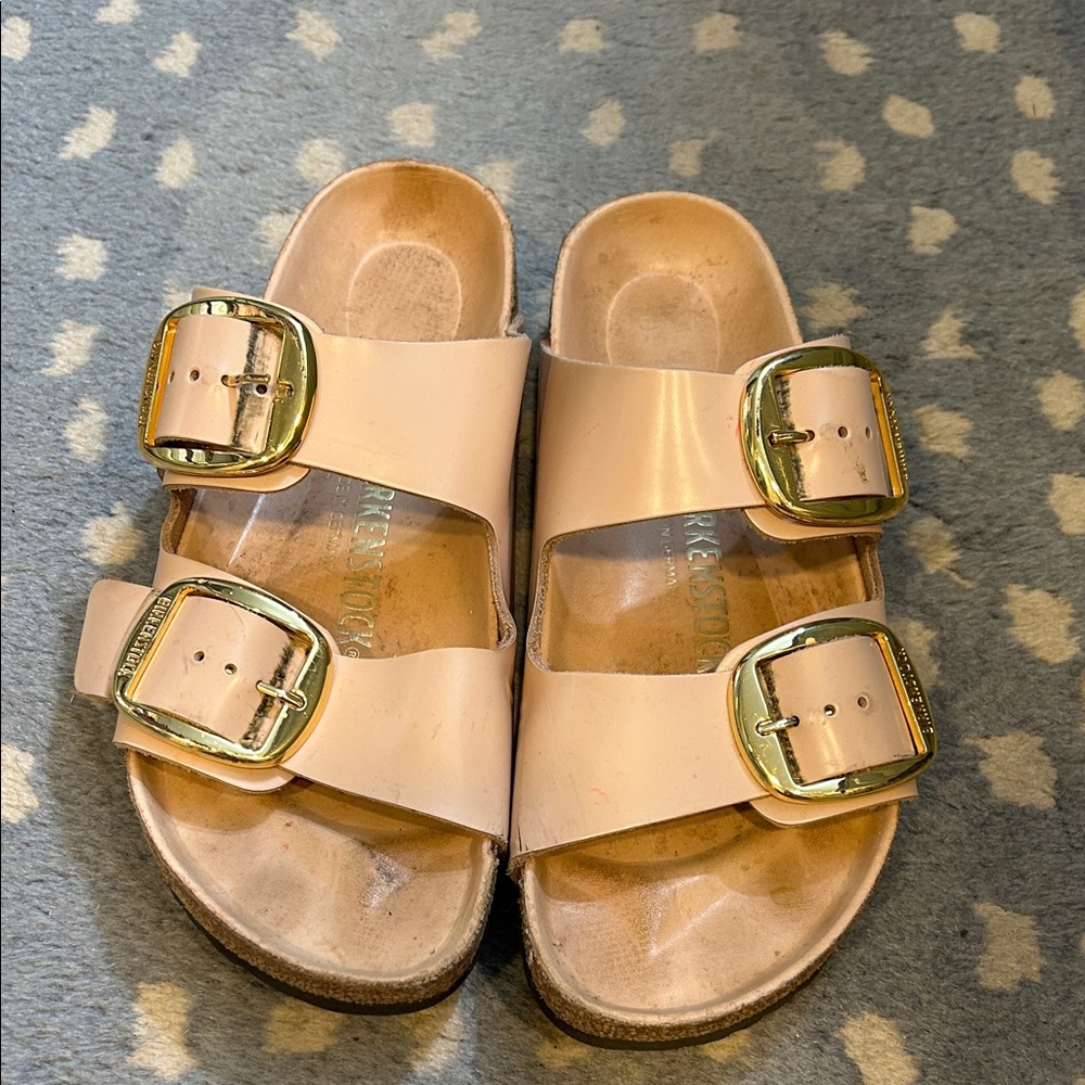 Birkenstock Arizona Double Buckle Sandals Pink with Gold Buckles